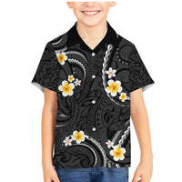 Black And Gray Family Matching Mermaid Dress and Hawaiian Shirt Curves Polynesian Tattoo Mix Plumeria Flowers LT14 Son's Shirt Gray - Polynesian Pride