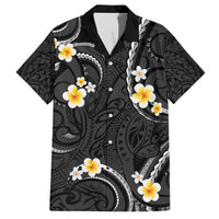 Black And Gray Family Matching Off The Shoulder Long Sleeve Dress and Hawaiian Shirt Curves Polynesian Tattoo Mix Plumeria Flowers LT14 Dad's Shirt - Short Sleeve Gray - Polynesian Pride