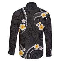Black And Gray Family Matching Off Shoulder Maxi Dress and Hawaiian Shirt Curves Polynesian Tattoo Mix Plumeria Flowers LT14 - Polynesian Pride