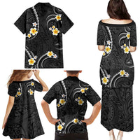 Black And Gray Family Matching Puletasi and Hawaiian Shirt Curves Polynesian Tattoo Mix Plumeria Flowers LT14 - Polynesian Pride