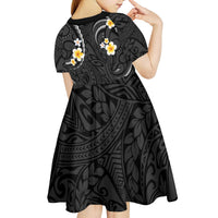 Black And Gray Kid Short Sleeve Dress Curves Polynesian Tattoo Mix Plumeria Flowers LT14 - Polynesian Pride