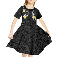 Black And Gray Kid Short Sleeve Dress Curves Polynesian Tattoo Mix Plumeria Flowers LT14 - Polynesian Pride