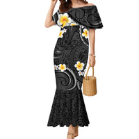 Black And Gray Mermaid Dress Curves Polynesian Tattoo Mix Plumeria Flowers LT14 Women Gray - Polynesian Pride