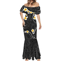 Black And Gray Mermaid Dress Curves Polynesian Tattoo Mix Plumeria Flowers LT14 - Polynesian Pride