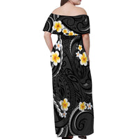 Black And Gray Off Shoulder Maxi Dress Curves Polynesian Tattoo Mix Plumeria Flowers