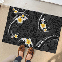 Black And Gray Rubber Doormat Curves Polynesian Tattoo Mix Plumeria Flowers