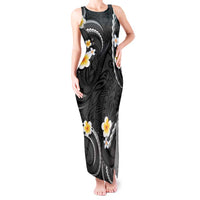 Black And Gray Tank Maxi Dress Curves Polynesian Tattoo Mix Plumeria Flowers LT14 Women Gray - Polynesian Pride
