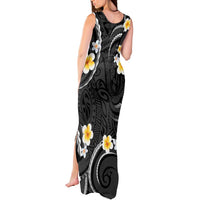 Black And Gray Tank Maxi Dress Curves Polynesian Tattoo Mix Plumeria Flowers LT14 - Polynesian Pride