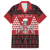 Personalized Hawaii Skull Christmas Family Matching Off The Shoulder Long Sleeve Dress and Hawaiian Shirt Mele Kalikimaka Hawaiian Kakau LT14 Dad's Shirt - Short Sleeve Red - Polynesian Pride