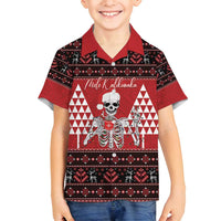 Personalized Hawaii Skull Christmas Family Matching Off Shoulder Maxi Dress and Hawaiian Shirt Mele Kalikimaka Hawaiian Kakau LT14 Son's Shirt Red - Polynesian Pride