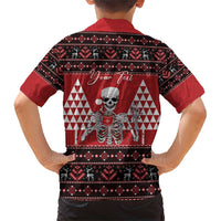 Personalized Hawaii Skull Christmas Family Matching Short Sleeve Bodycon Dress and Hawaiian Shirt Mele Kalikimaka Hawaiian Kakau LT14 - Polynesian Pride