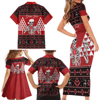 Personalized Hawaii Skull Christmas Family Matching Short Sleeve Bodycon Dress and Hawaiian Shirt Mele Kalikimaka Hawaiian Kakau LT14 - Polynesian Pride