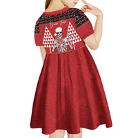 Personalized Hawaii Skull Christmas Kid Short Sleeve Dress Mele Kalikimaka Hawaiian Kakau - Polynesian Pride