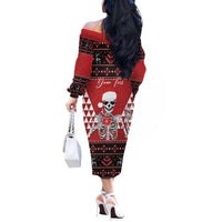Personalized Hawaii Skull Christmas Off The Shoulder Long Sleeve Dress Mele Kalikimaka Hawaiian Kakau LT14 - Polynesian Pride