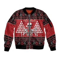 Personalized Hawaii Skull Christmas Sleeve Zip Bomber Jacket Mele Kalikimaka Hawaiian Kakau - Polynesian Pride