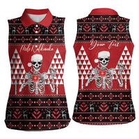 Personalized Hawaii Skull Christmas Women Sleeveless Polo Shirt Mele Kalikimaka Hawaiian Kakau LT14 - Polynesian Pride