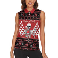 Personalized Hawaii Skull Christmas Women Sleeveless Polo Shirt Mele Kalikimaka Hawaiian Kakau LT14 - Polynesian Pride