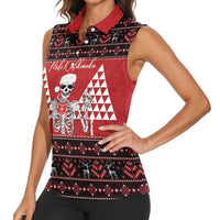 Personalized Hawaii Skull Christmas Women Sleeveless Polo Shirt Mele Kalikimaka Hawaiian Kakau LT14 - Polynesian Pride