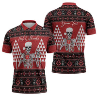 Personalized Hawaii Skull Christmas Zipper Polo Shirt Mele Kalikimaka Hawaiian Kakau - Polynesian Pride