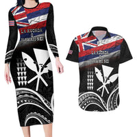 Hawaii Independence Day Couples Matching Long Sleeve Bodycon Dress and Hawaiian Shirt La Kuokoa - Happy 28th November LT14 Black - Polynesian Pride