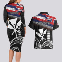 Hawaii Independence Day Couples Matching Long Sleeve Bodycon Dress and Hawaiian Shirt La Kuokoa - Happy 28th November LT14 - Polynesian Pride