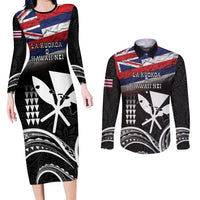 Hawaii Independence Day Couples Matching Long Sleeve Bodycon Dress and Long Sleeve Button Shirt La Kuokoa - Happy 28th November LT14 Black - Polynesian Pride