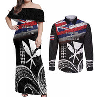 Hawaii Independence Day Couples Matching Off Shoulder Maxi Dress and Long Sleeve Button Shirt La Kuokoa - Happy 28th November LT14 Black - Polynesian Pride