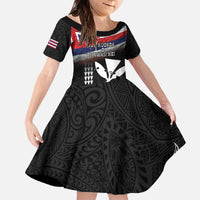 Hawaii Independence Day Family Matching Off The Shoulder Long Sleeve Dress and Hawaiian Shirt La Kuokoa - Happy 28th November LT14 Daughter's Dress Black - Polynesian Pride
