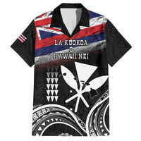 Hawaii Independence Day Family Matching Off The Shoulder Long Sleeve Dress and Hawaiian Shirt La Kuokoa - Happy 28th November LT14 Dad's Shirt - Short Sleeve Black - Polynesian Pride