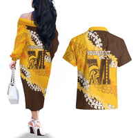 Personalized Mililani Hawaii High School Couples Matching Off The Shoulder Long Sleeve Dress and Hawaiian Shirt Puakenikeni Lei Hawaiian Pattern LT14 - Polynesian Pride