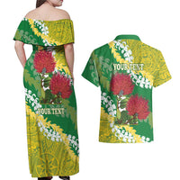 Personalized Leilehua Hawaii High School Couples Matching Off Shoulder Maxi Dress and Hawaiian Shirt Puakenikeni Lei Hawaiian Pattern LT14 - Polynesian Pride
