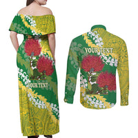 Personalized Leilehua Hawaii High School Couples Matching Off Shoulder Maxi Dress and Long Sleeve Button Shirt Puakenikeni Lei Hawaiian Pattern LT14 - Polynesian Pride