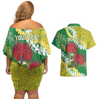 Personalized Leilehua Hawaii High School Couples Matching Off Shoulder Short Dress and Hawaiian Shirt Puakenikeni Lei Hawaiian Pattern LT14 - Polynesian Pride