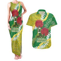 Personalized Leilehua Hawaii High School Couples Matching Tank Maxi Dress and Hawaiian Shirt Puakenikeni Lei Hawaiian Pattern LT14 Green - Polynesian Pride