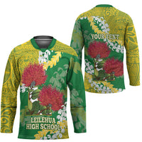 Personalized Leilehua Hawaii High School Hockey Jersey Puakenikeni Lei Hawaiian Pattern - Polynesian Pride