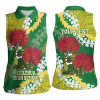 Personalized Leilehua Hawaii High School Women Sleeveless Polo Shirt Puakenikeni Lei Hawaiian Pattern LT14 - Polynesian Pride