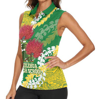 Personalized Leilehua Hawaii High School Women Sleeveless Polo Shirt Puakenikeni Lei Hawaiian Pattern LT14 - Polynesian Pride