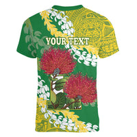 Personalized Leilehua Hawaii High School Women V-Neck T-Shirt Puakenikeni Lei Hawaiian Pattern LT14 - Polynesian Pride