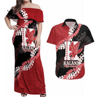 Personalized Kalani Hawaii High School Couples Matching Off Shoulder Maxi Dress and Hawaiian Shirt Puakenikeni Lei Hawaiian Pattern LT14 Red - Polynesian Pride