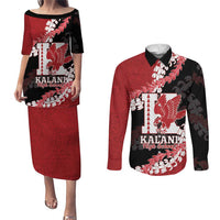 Personalized Kalani Hawaii High School Couples Matching Puletasi and Long Sleeve Button Shirt Puakenikeni Lei Hawaiian Pattern - Polynesian Pride