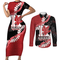 Personalized Kalani Hawaii High School Couples Matching Short Sleeve Bodycon Dress and Long Sleeve Button Shirt Puakenikeni Lei Hawaiian Pattern LT14 Red - Polynesian Pride