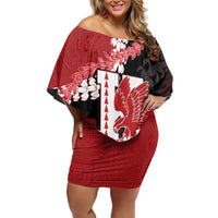 Personalized Kalani Hawaii High School Family Matching Off Shoulder Short Dress and Hawaiian Shirt Puakenikeni Lei Hawaiian Pattern LT14 Mom's Dress Red - Polynesian Pride