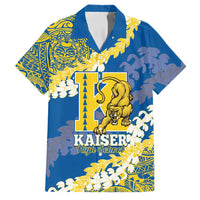 Personalized Kaiser Hawaii High School Family Matching Off Shoulder Maxi Dress and Hawaiian Shirt Puakenikeni Lei Hawaiian Pattern LT14 Dad's Shirt - Short Sleeve Blue - Polynesian Pride