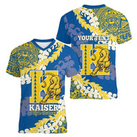 Personalized Kaiser Hawaii High School Women V-Neck T-Shirt Puakenikeni Lei Hawaiian Pattern - Polynesian Pride
