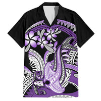 Purple Polynesian Family Matching Off Shoulder Short Dress and Hawaiian Shirt Hammerhead Shark Tattoo Royal Plumeria Gradient Vibes LT14 Dad's Shirt - Short Sleeve Purple - Polynesian Pride