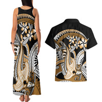 Gold Polynesian Hammerhead Shark Tattoo Couples Matching Tank Maxi Dress and Hawaiian Shirt Royal Plumeria Gradient Vibes LT14 - Polynesian Pride