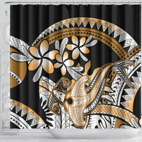 Gold Polynesian Hammerhead Shark Tattoo Shower Curtain Royal Plumeria Gradient Vibes LT14 - Polynesian Pride