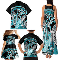 Turquoise Polynesian Hammerhead Shark Tattoo Family Matching Tank Maxi Dress and Hawaiian Shirt Royal Plumeria Gradient Vibes LT14 - Polynesian Pride