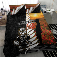 Custom New Zealand Silver Fern Rugby ANZAC Day Bedding Set 2024 All Black Tiki Mascot LT14 - Polynesian Pride