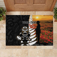 Custom New Zealand Silver Fern Rugby ANZAC Day Rubber Doormat 2024 All Black Tiki Mascot LT14 - Polynesian Pride